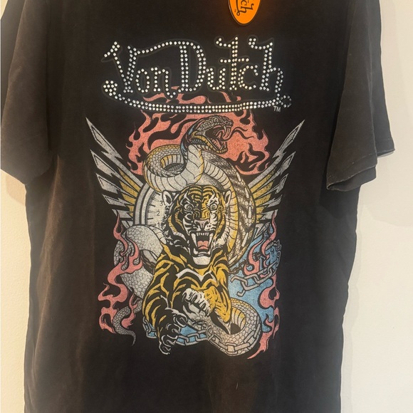NWT Y2K Von Dutch Studded Logo Tee with Tiger and Snake Graphic - Picture 3 of 7